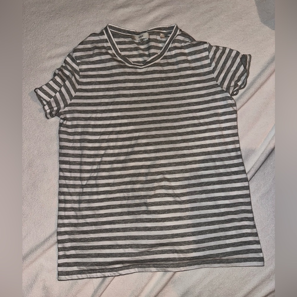 Vince Striped Gray and White T-Shirt